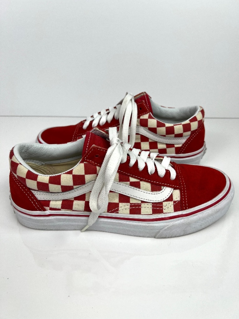 Vans Classic Old Skool Red/Natural Checkerboard Sk8r Sneakers size 8.0 Celeb Fav